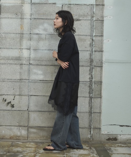 feepur(フェピュール)の「サテンレースドッキングTee(Tシャツ/カットソー・レディース・ブラック/オフホワイト・MEDIUM)」の11枚目の写真