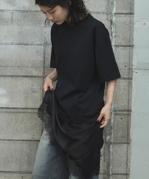 feepur(フェピュール)の「サテンレースドッキングTee(Tシャツ/カットソー・レディース・ブラック/オフホワイト・MEDIUM)」の15枚目の写真