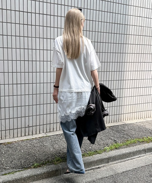 feepur(フェピュール)の「サテンレースドッキングTee(Tシャツ/カットソー・レディース・ブラック/オフホワイト・MEDIUM)」の5枚目の写真