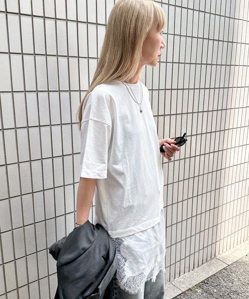 feepur(フェピュール)の「サテンレースドッキングTee(Tシャツ/カットソー・レディース・ブラック/オフホワイト・MEDIUM)」の6枚目の写真