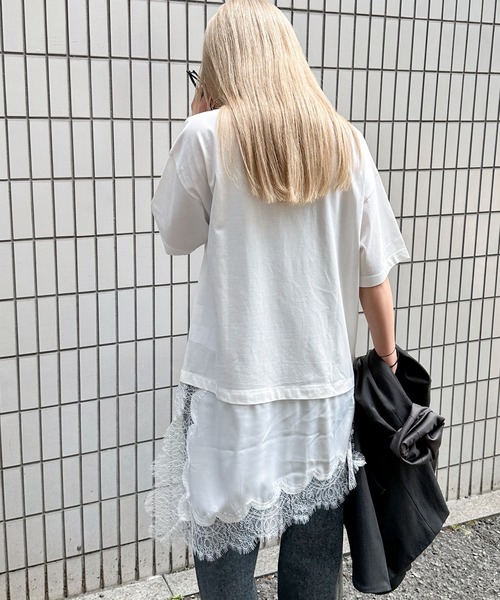 feepur(フェピュール)の「サテンレースドッキングTee(Tシャツ/カットソー・レディース・ブラック/オフホワイト・MEDIUM)」の7枚目の写真