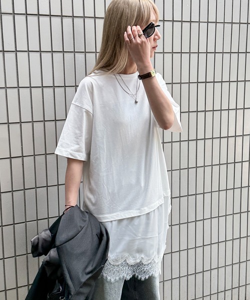feepur(フェピュール)の「サテンレースドッキングTee(Tシャツ/カットソー・レディース・ブラック/オフホワイト・MEDIUM)」の8枚目の写真