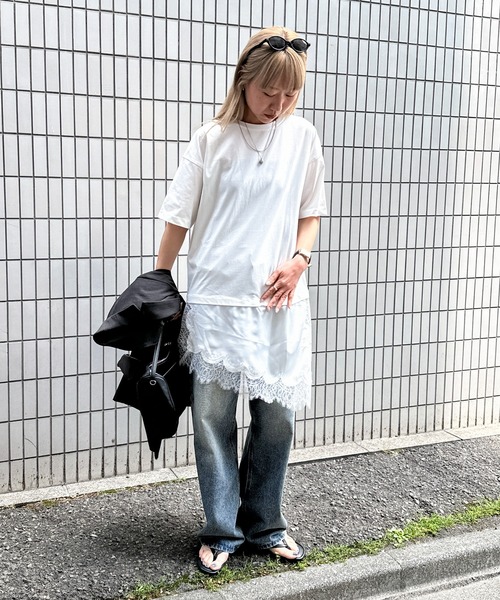 feepur(フェピュール)の「サテンレースドッキングTee(Tシャツ/カットソー・レディース・ブラック/オフホワイト・MEDIUM)」の3枚目の写真