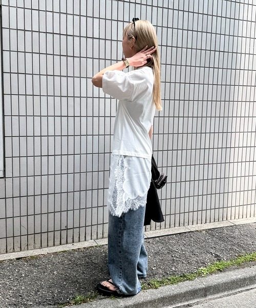 feepur(フェピュール)の「サテンレースドッキングTee(Tシャツ/カットソー・レディース・ブラック/オフホワイト・MEDIUM)」の4枚目の写真