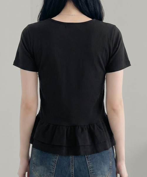 aimoha（アイモハ）の「韓国風フェイクレイヤードペプラムトップス（Tシャツ/カットソー・レディース・ベージュ/ブラック・FREE）」の18枚目の写真