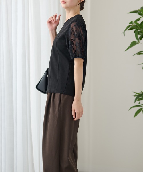 DAYRA(デイラ)の「シアー レース パフスリーブ カットソー トップス(Tシャツ/カットソー・レディース・グレー/ブラック・FREE)」の3枚目の写真