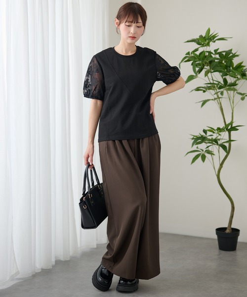 DAYRA(デイラ)の「シアー レース パフスリーブ カットソー トップス(Tシャツ/カットソー・レディース・グレー/ブラック・FREE)」の6枚目の写真