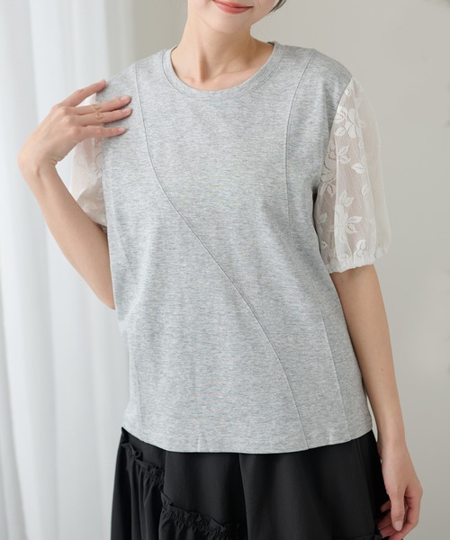 DAYRA(デイラ)の「シアー レース パフスリーブ カットソー トップス(Tシャツ/カットソー・レディース・グレー/ブラック・FREE)」の8枚目の写真