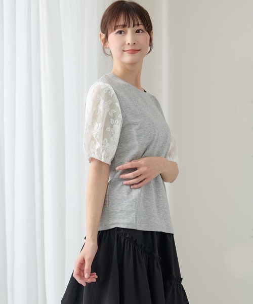 DAYRA(デイラ)の「シアー レース パフスリーブ カットソー トップス(Tシャツ/カットソー・レディース・グレー/ブラック・FREE)」の10枚目の写真