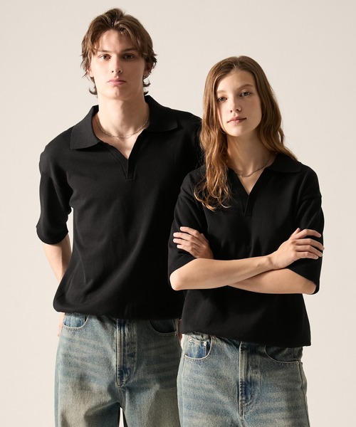 CLEL(クレイル)の「【CLEL】Giza Cotton Short Sleeve Skipper Polo Shirt / ギザコットン 半袖スキッパーポロシャツ(Tシャツ/カットソー・メンズ・ネイビー/ダークグレー/ブラック・L/S/XS/M)」の1枚目の写真