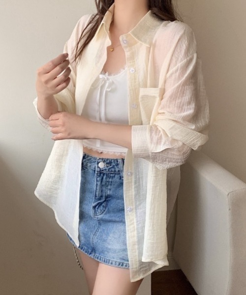 yuue' ( wear )(ユーイ)の「オーバーサイズセミシアーシャツ/冷房対策(シャツ/ブラウス・レディース・ピンク/ブラック/アイボリー/ホワイト・FREE)」の20枚目の写真