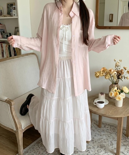 yuue' ( wear )(ユーイ)の「オーバーサイズセミシアーシャツ/冷房対策(シャツ/ブラウス・レディース・ピンク/ブラック/アイボリー/ホワイト・FREE)」の9枚目の写真