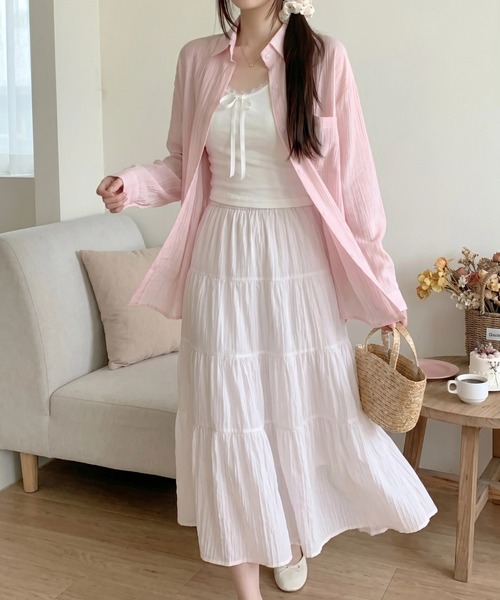 yuue' ( wear )(ユーイ)の「オーバーサイズセミシアーシャツ/冷房対策(シャツ/ブラウス・レディース・ピンク/ブラック/アイボリー/ホワイト・FREE)」の5枚目の写真