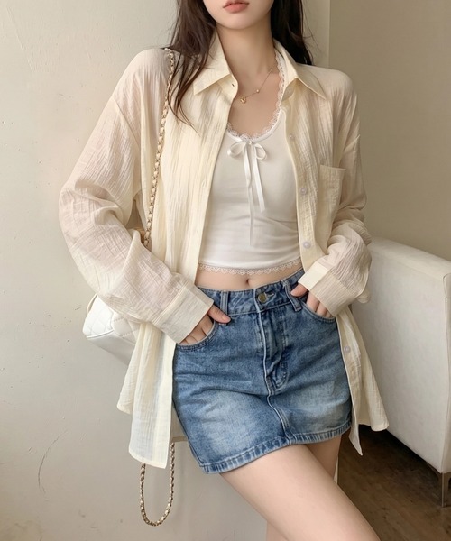 yuue' ( wear )(ユーイ)の「オーバーサイズセミシアーシャツ/冷房対策(シャツ/ブラウス・レディース・ピンク/ブラック/アイボリー/ホワイト・FREE)」の17枚目の写真