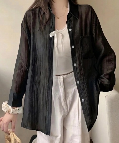 yuue' ( wear )(ユーイ)の「オーバーサイズセミシアーシャツ/冷房対策(シャツ/ブラウス・レディース・ピンク/ブラック/アイボリー/ホワイト・FREE)」の16枚目の写真
