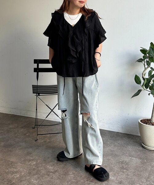 CPCM（シーピーシーエム）の「ワイドストレートダメージデニム（デニムパンツ・メンズ・ブルー/ネイビー・SMALL/MEDIUM/LARGE）」の8枚目の写真