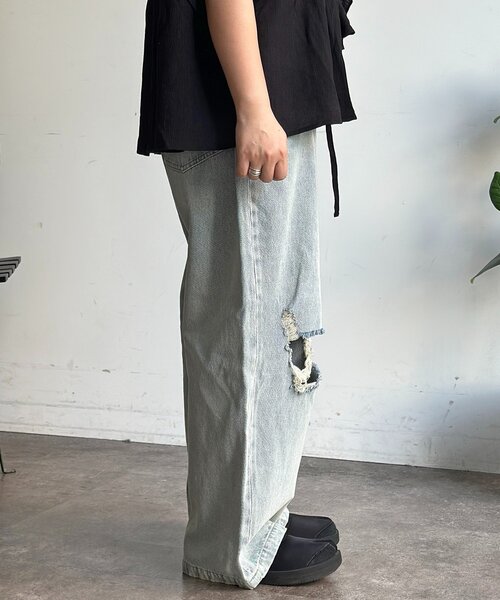CPCM（シーピーシーエム）の「ワイドストレートダメージデニム（デニムパンツ・メンズ・ブルー/ネイビー・SMALL/MEDIUM/LARGE）」の10枚目の写真