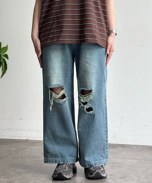 CPCM（シーピーシーエム）の「ワイドストレートダメージデニム（デニムパンツ・メンズ・ブルー/ネイビー・SMALL/MEDIUM/LARGE）」の12枚目の写真