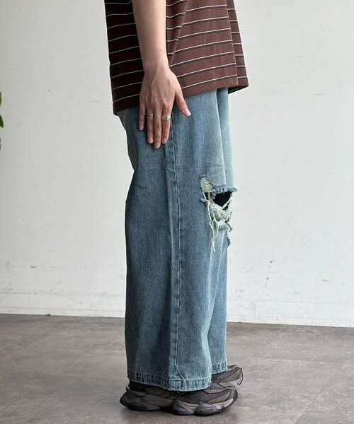CPCM（シーピーシーエム）の「ワイドストレートダメージデニム（デニムパンツ・メンズ・ブルー/ネイビー・SMALL/MEDIUM/LARGE）」の13枚目の写真