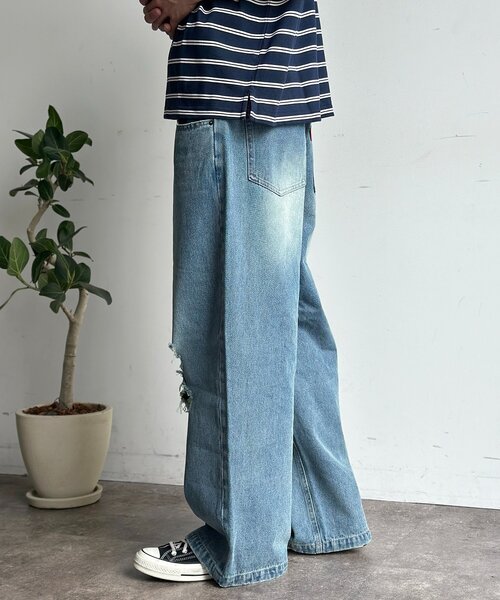 CPCM（シーピーシーエム）の「ワイドストレートダメージデニム（デニムパンツ・メンズ・ブルー/ネイビー・SMALL/MEDIUM/LARGE）」の17枚目の写真