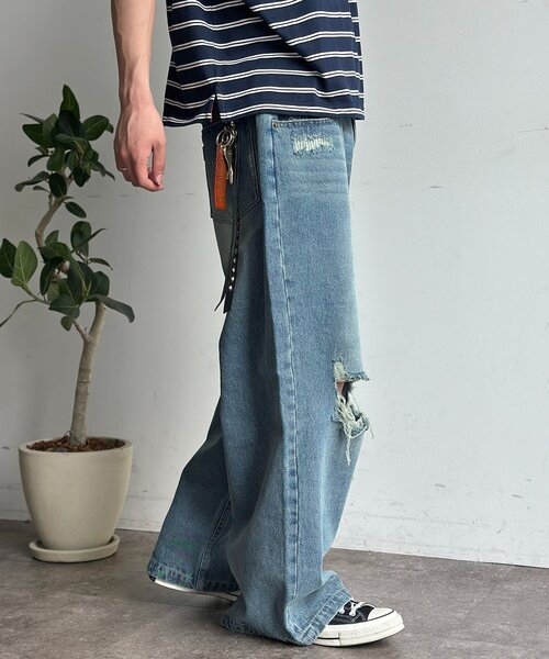 CPCM（シーピーシーエム）の「ワイドストレートダメージデニム（デニムパンツ・メンズ・ブルー/ネイビー・SMALL/MEDIUM/LARGE）」の19枚目の写真