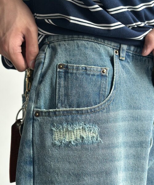 CPCM（シーピーシーエム）の「ワイドストレートダメージデニム（デニムパンツ・メンズ・ブルー/ネイビー・SMALL/MEDIUM/LARGE）」の22枚目の写真