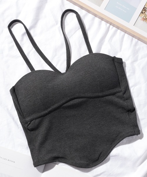 Lace Ladies（レースレディース）の「ソリッドカラー Vストラップ ビスチェ風 カップ付き キャミソール（キャミソール・レディース・ブラウン/ブラック/ホワイト/グリーン/グレー・FREE）」の11枚目の写真