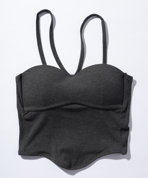 Lace Ladies（レースレディース）の「ソリッドカラー Vストラップ ビスチェ風 カップ付き キャミソール（キャミソール・レディース・ブラウン/ブラック/ホワイト/グリーン/グレー・FREE）」の12枚目の写真