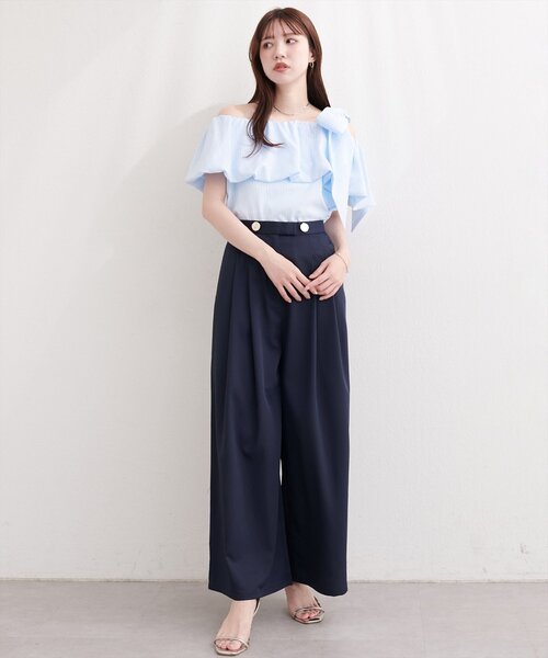natural couture(ナチュラルクチュール)の「〈canami〉金釦タックワイドパンツ(その他パンツ・レディース・ドット/ピンク/ネイビー/オフホワイト・FREE)」の5枚目の写真