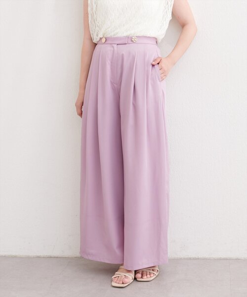 natural couture(ナチュラルクチュール)の「〈canami〉金釦タックワイドパンツ(その他パンツ・レディース・ドット/ピンク/ネイビー/オフホワイト・FREE)」の6枚目の写真