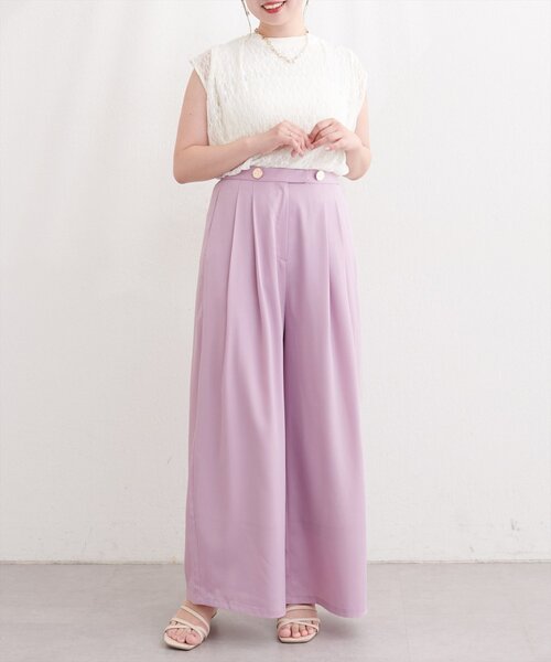 natural couture(ナチュラルクチュール)の「〈canami〉金釦タックワイドパンツ(その他パンツ・レディース・ドット/ピンク/ネイビー/オフホワイト・FREE)」の8枚目の写真