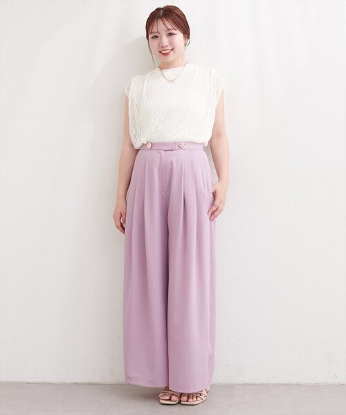 natural couture(ナチュラルクチュール)の「〈canami〉金釦タックワイドパンツ(その他パンツ・レディース・ドット/ピンク/ネイビー/オフホワイト・FREE)」の9枚目の写真