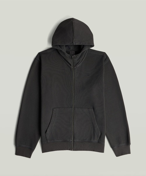 G-STAR（ジースター）の「Unit Washed Full Zip Hooded Sweater/ウォッシュ加工フルジップスウェットパーカー（パーカー・メンズ・ダークブラック/ベージュ系その他/グリーン系その他・LARGE/X-SMALL/X-LARGE/MEDIUM/SMALL）」の2枚目の写真