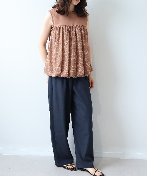 leswel（レスウェル）の「【Mサイズ】異素材切替バルーンヘムノースリーブカットソー（Tシャツ/カットソー・レディース・ブラック/ネイビー/クリーム/ベージュ・M）」の19枚目の写真