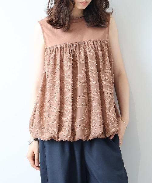 leswel（レスウェル）の「【Mサイズ】異素材切替バルーンヘムノースリーブカットソー（Tシャツ/カットソー・レディース・ブラック/ネイビー/クリーム/ベージュ・M）」の21枚目の写真
