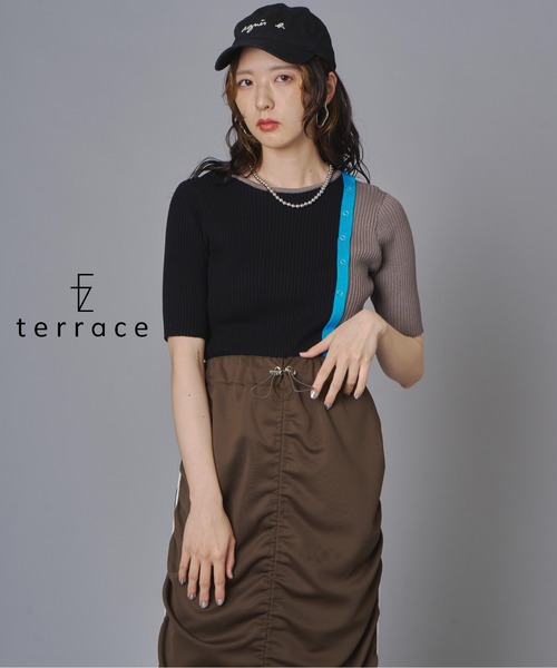 terrace（テラス）の「【ウォッシャブル】バイカラーリブニットプルオーバー（ニット/セーター・レディース・ブラウン/ブラック・FREE）」の2枚目の写真