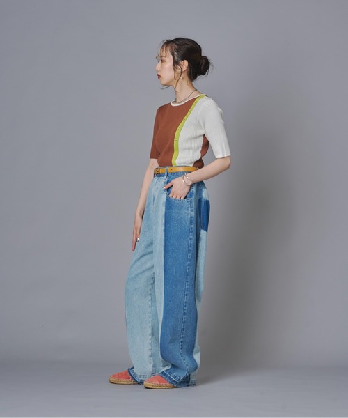 terrace（テラス）の「【ウォッシャブル】バイカラーリブニットプルオーバー（ニット/セーター・レディース・ブラウン/ブラック・FREE）」の6枚目の写真