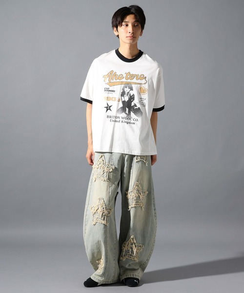LAND MUSEUM（ランドミュージアム）の「LAND MUSEUM／リンガーグラフィックT（Tシャツ/カットソー・メンズ・ホワイト/ボルドー・MEDIUM/LARGE）」の8枚目の写真