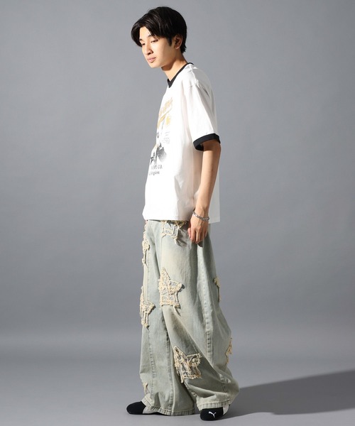 LAND MUSEUM（ランドミュージアム）の「LAND MUSEUM／リンガーグラフィックT（Tシャツ/カットソー・メンズ・ホワイト/ボルドー・MEDIUM/LARGE）」の7枚目の写真
