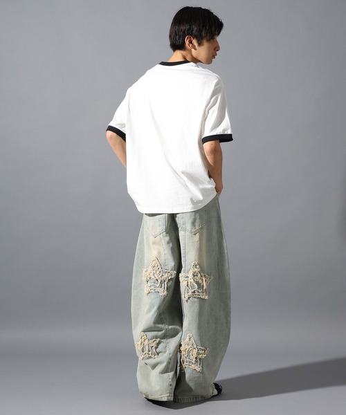 LAND MUSEUM（ランドミュージアム）の「LAND MUSEUM／リンガーグラフィックT（Tシャツ/カットソー・メンズ・ホワイト/ボルドー・MEDIUM/LARGE）」の6枚目の写真