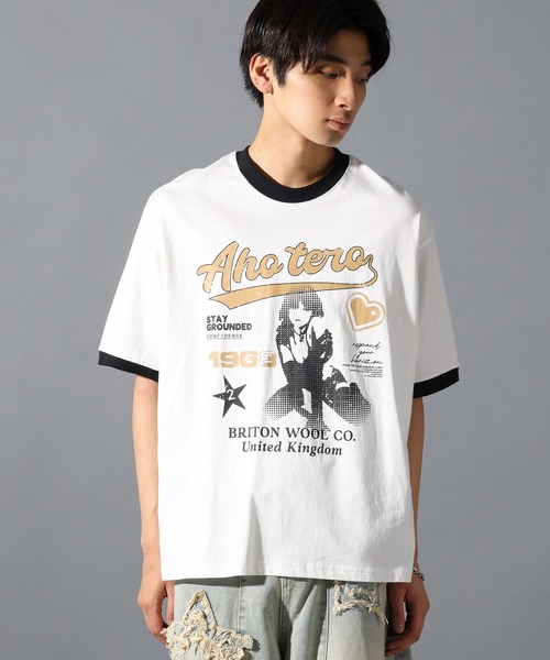 LAND MUSEUM（ランドミュージアム）の「LAND MUSEUM／リンガーグラフィックT（Tシャツ/カットソー・メンズ・ホワイト/ボルドー・MEDIUM/LARGE）」の5枚目の写真