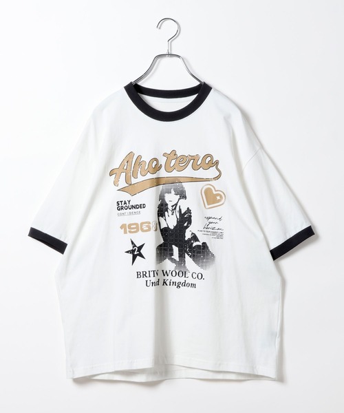 LAND MUSEUM（ランドミュージアム）の「LAND MUSEUM／リンガーグラフィックT（Tシャツ/カットソー・メンズ・ホワイト/ボルドー・MEDIUM/LARGE）」の19枚目の写真