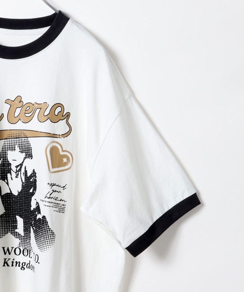 LAND MUSEUM（ランドミュージアム）の「LAND MUSEUM／リンガーグラフィックT（Tシャツ/カットソー・メンズ・ホワイト/ボルドー・MEDIUM/LARGE）」の15枚目の写真