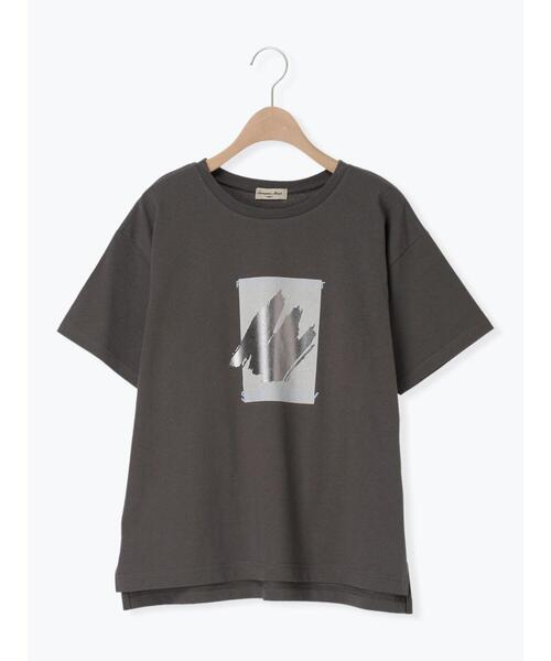 Samansa Mos2（サマンサ モスモス）の「◇【接触冷感】アソート箔プリントTシャツ（Tシャツ/カットソー・レディース・オフホワイト/チャコールグレー/シルバーグレー・F）」の2枚目の写真