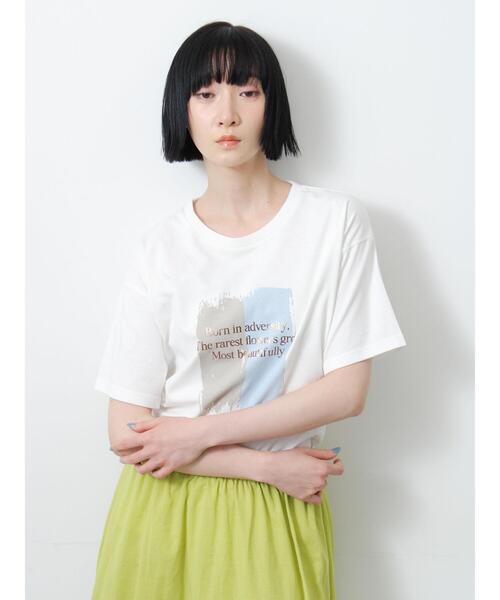Samansa Mos2（サマンサ モスモス）の「◇【接触冷感】アソート箔プリントTシャツ（Tシャツ/カットソー・レディース・オフホワイト/チャコールグレー/シルバーグレー・F）」の9枚目の写真