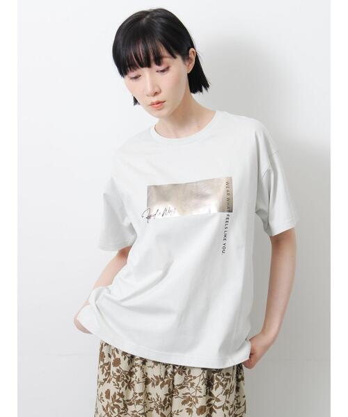 Samansa Mos2（サマンサ モスモス）の「◇【接触冷感】アソート箔プリントTシャツ（Tシャツ/カットソー・レディース・オフホワイト/チャコールグレー/シルバーグレー・F）」の14枚目の写真