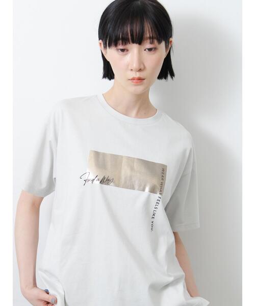Samansa Mos2（サマンサ モスモス）の「◇【接触冷感】アソート箔プリントTシャツ（Tシャツ/カットソー・レディース・オフホワイト/チャコールグレー/シルバーグレー・F）」の15枚目の写真