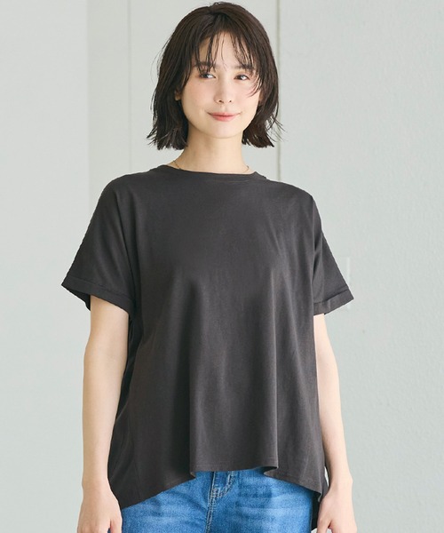 coca(coca)(コカ)の「後ろギャザー切替Tシャツ(Tシャツ/カットソー・レディース・チャコール/ホワイト・M/L/S)」の1枚目の写真