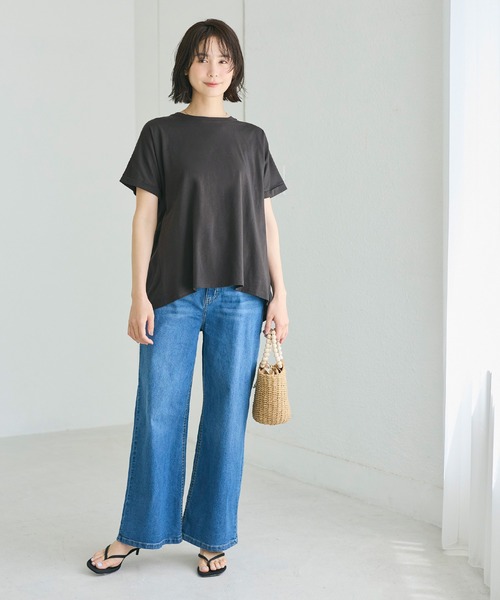 coca(coca)(コカ)の「後ろギャザー切替Tシャツ(Tシャツ/カットソー・レディース・チャコール/ホワイト・M/L/S)」の3枚目の写真