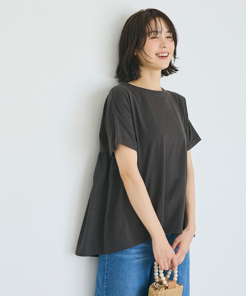 coca(coca)(コカ)の「後ろギャザー切替Tシャツ(Tシャツ/カットソー・レディース・チャコール/ホワイト・M/L/S)」の6枚目の写真